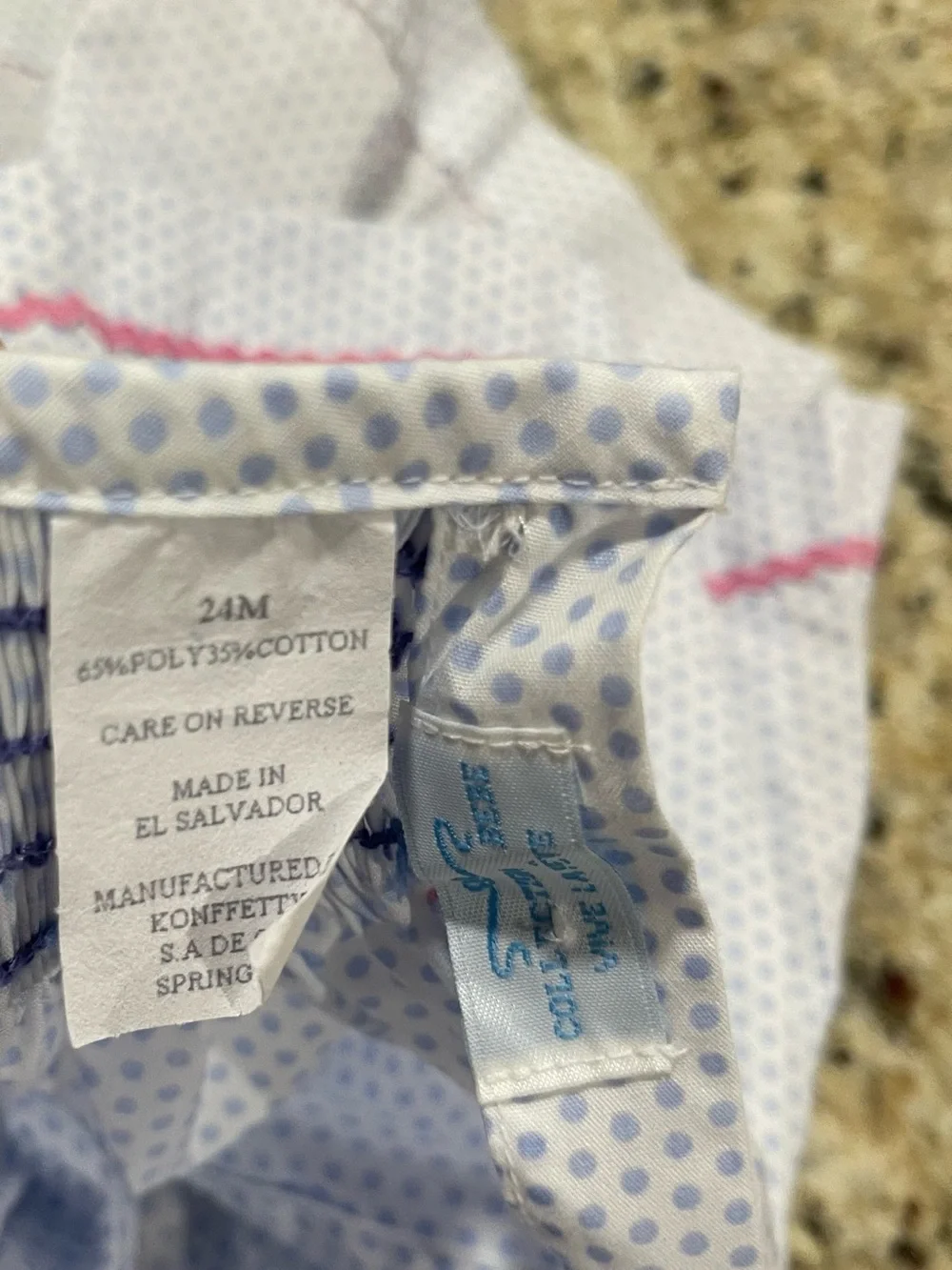 Baby Girls White Dot Smocked Dress with Pink Trim and Matching Diaper Cover